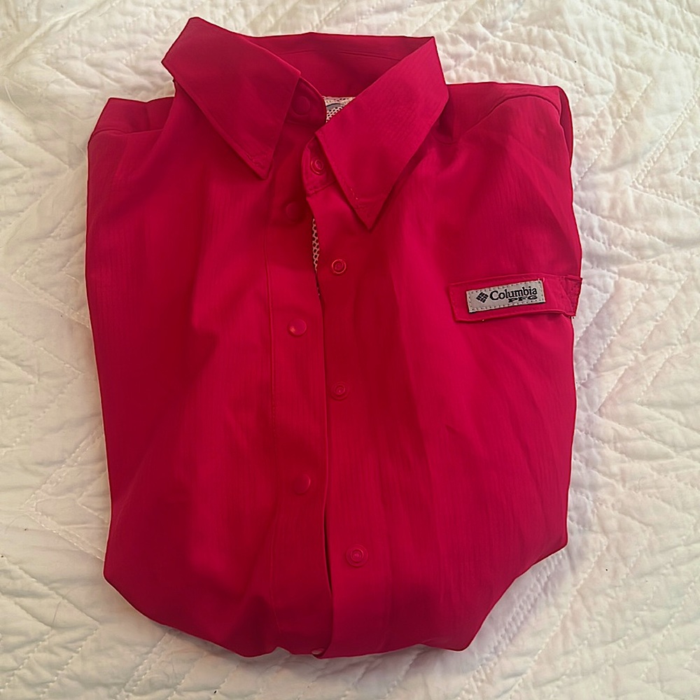 Columbia NWOT bright pink linen shirt